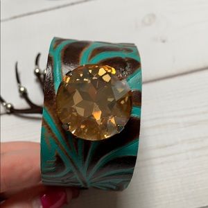 Jewelry - Leather cuff bracelet with amber stone Jewelry - Leather cuff bracelet with amber stone